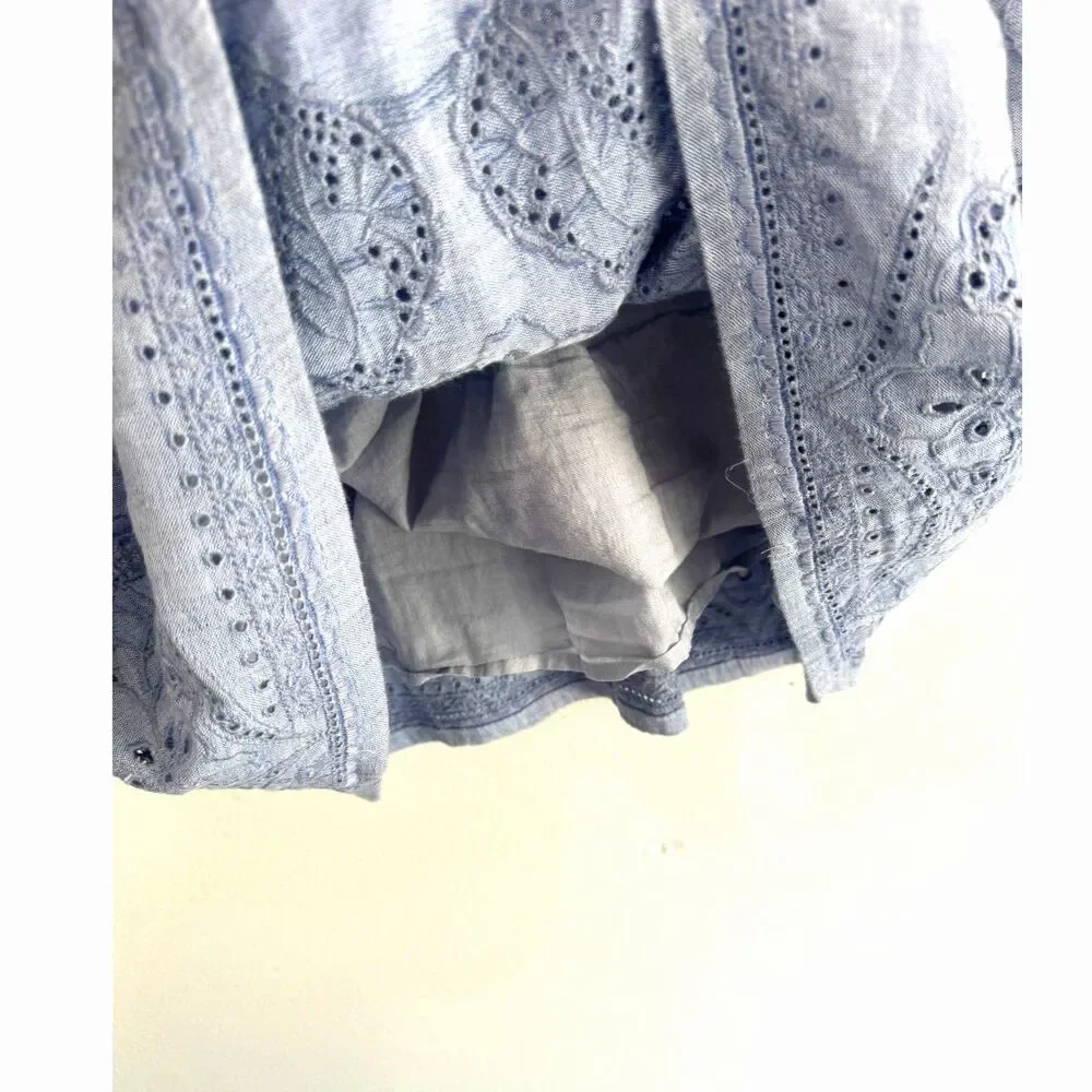 Tommy Bahama dress linen blend chambray like babydoll embroidered summer women L - Picture 3 of 6